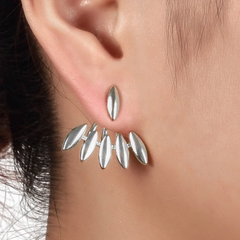 Silver Oblong Studs w/Matching Earring Jackets - Picture 1 of 7